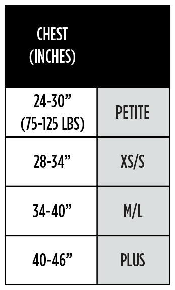 Stohlquist Betsea PFD: size chart