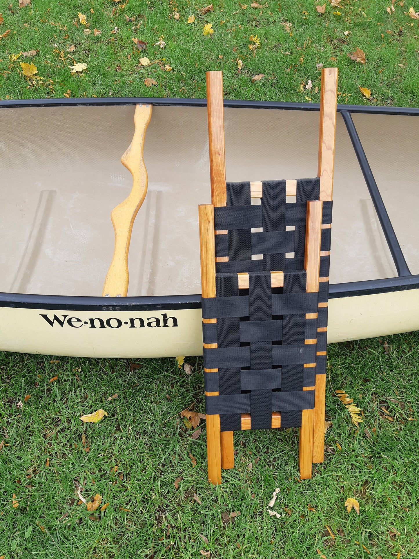 LIMITED: STERN CANOE SEAT: Stern webbed seats available in ash and cherry. Length: 27" (trim to fit your desired length) - FOR SALE
